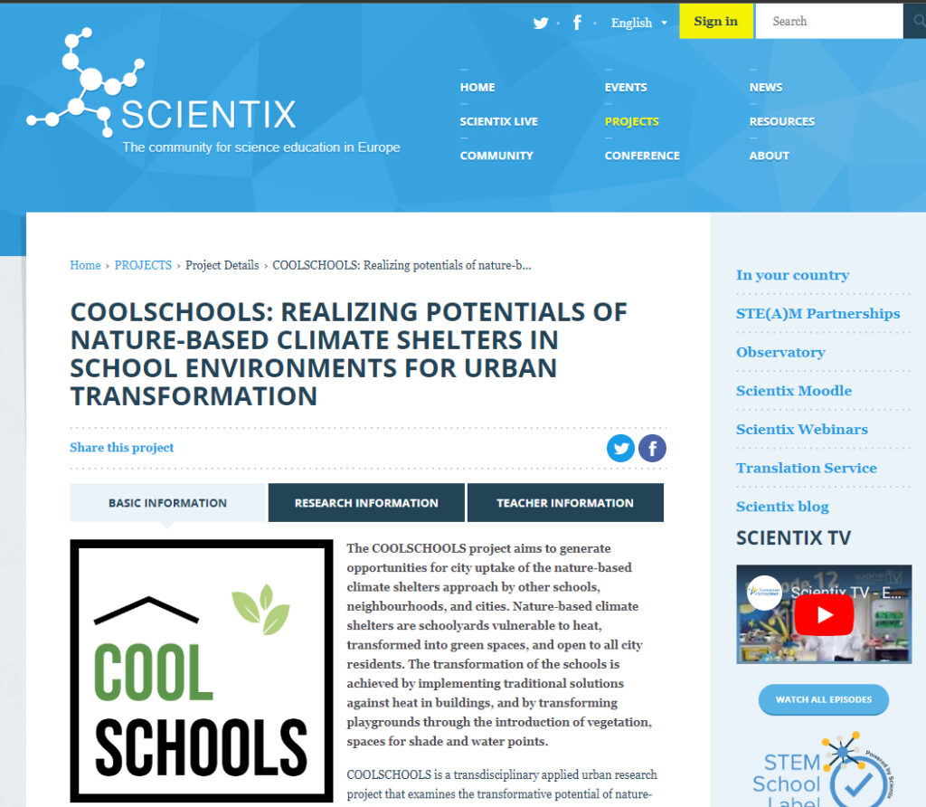 Coolschools in the Scientix Projects Repository